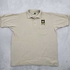 Vintage‎ Army Shirt Mens Large Beige Polo Armed Forces Defense USA MPRI Adult